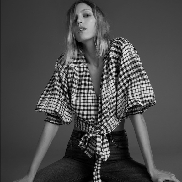 ZARA Cropped Gingham Top - Picture 2 of 6